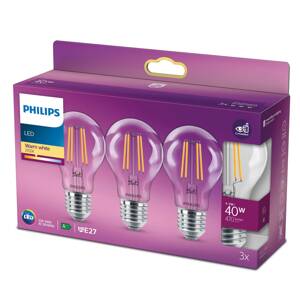 Philips LED lámpa Classic E27 4,3W 2700K átlát 3db